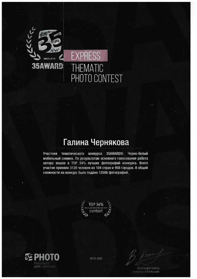 35AWARDS Чёрно-белый мобильный снимок 2025
