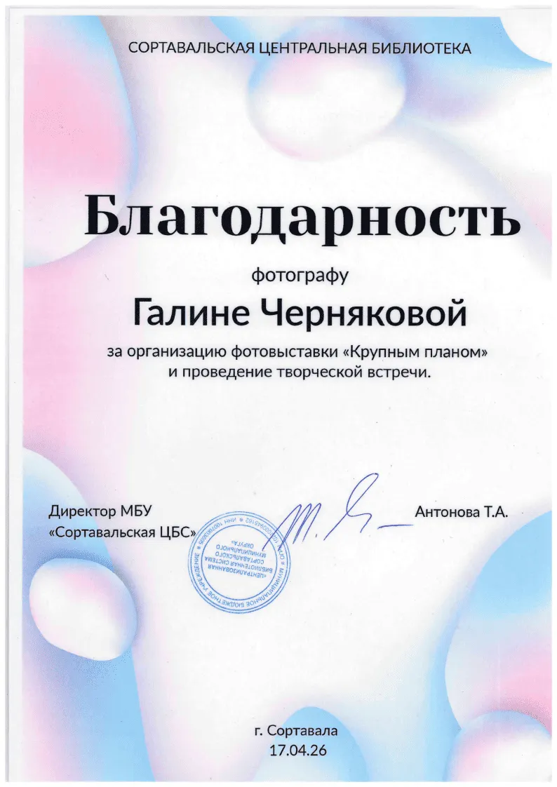 Благодарность Крупным планом 2026