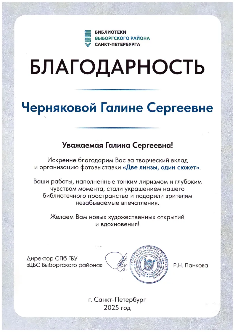 Благодарность Две линзы 2025